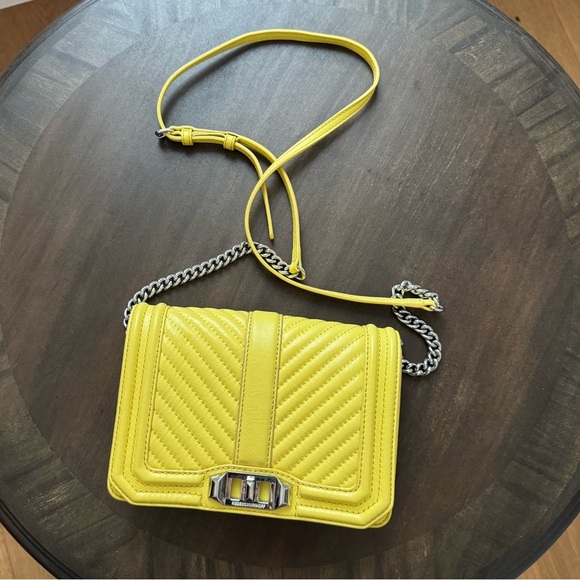 Rebecca Minkoff Chevron Quilted Small Love Crossbody Bag - Yellow Leather - EUC - Picture 9 of 11